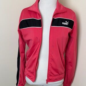 Puma Women's Athletic Pink and Black Bomber Track Jacket Vintage Size XS